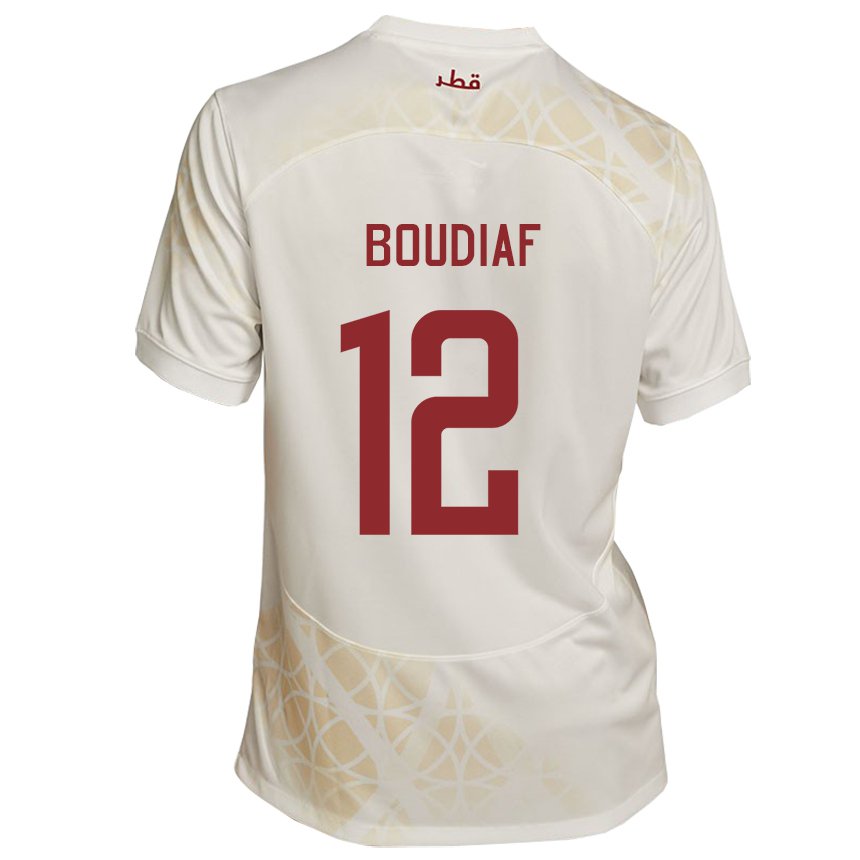 Dzieci Kataru Karim Boudiaf #12 Złoty Beżowy Wyjazdowa Koszulka 22-24 Koszulki Klubowe