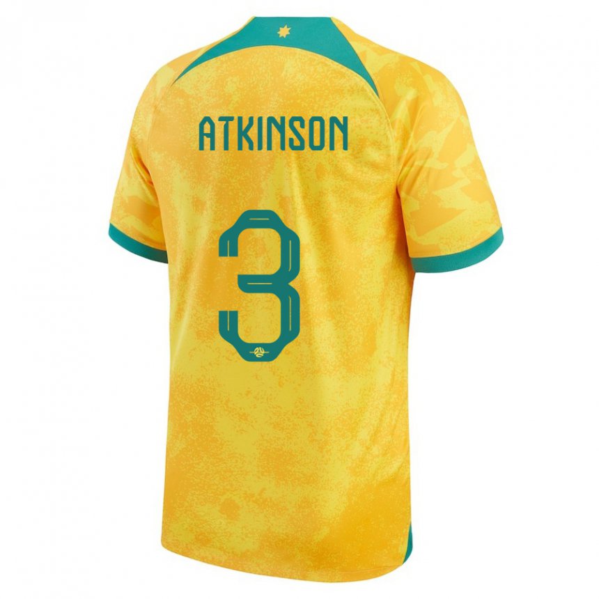 Męski Australii Nathaniel Atkinson #3 Złoty Domowa Koszulka 22-24 Koszulki Klubowe