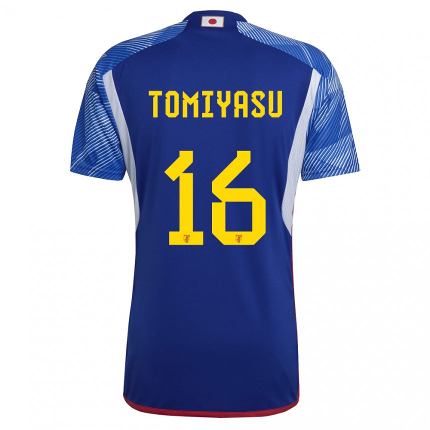 Męski Japonii Takehiro Tomiyasu #16 Królewski Niebieski Domowa Koszulka 22-24 Koszulki Klubowe