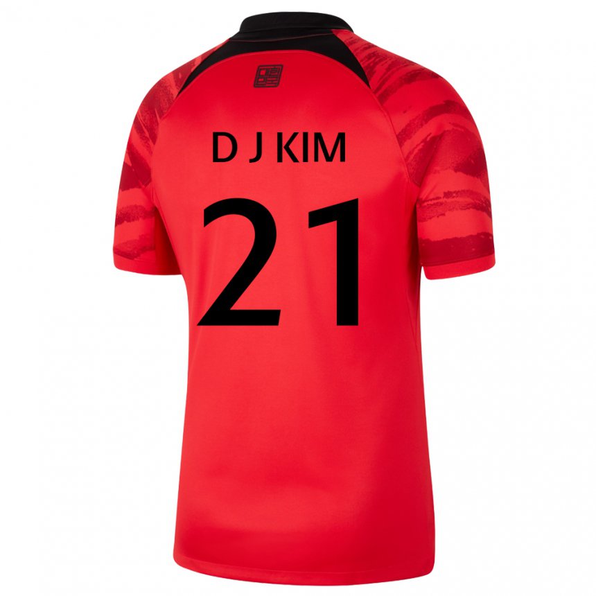 Męski Korei Południowej Dong-jun Kim #21 Czerwony Czarny Domowa Koszulka 22-24 Koszulki Klubowe