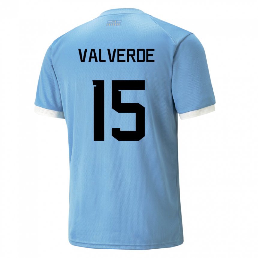 Męski Urugwaju Federico Valverde #15 Niebieski Domowa Koszulka 22-24 Koszulki Klubowe