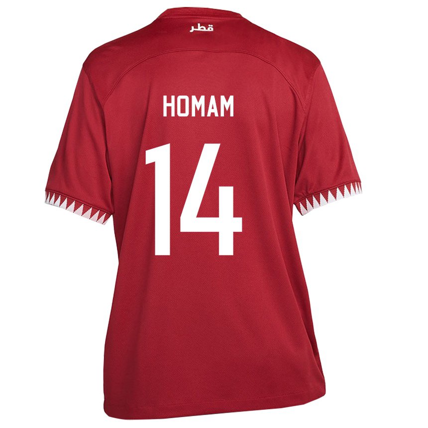 Męski Kataru Homam Ahmed #14 Kasztanowaty Domowa Koszulka 22-24 Koszulki Klubowe