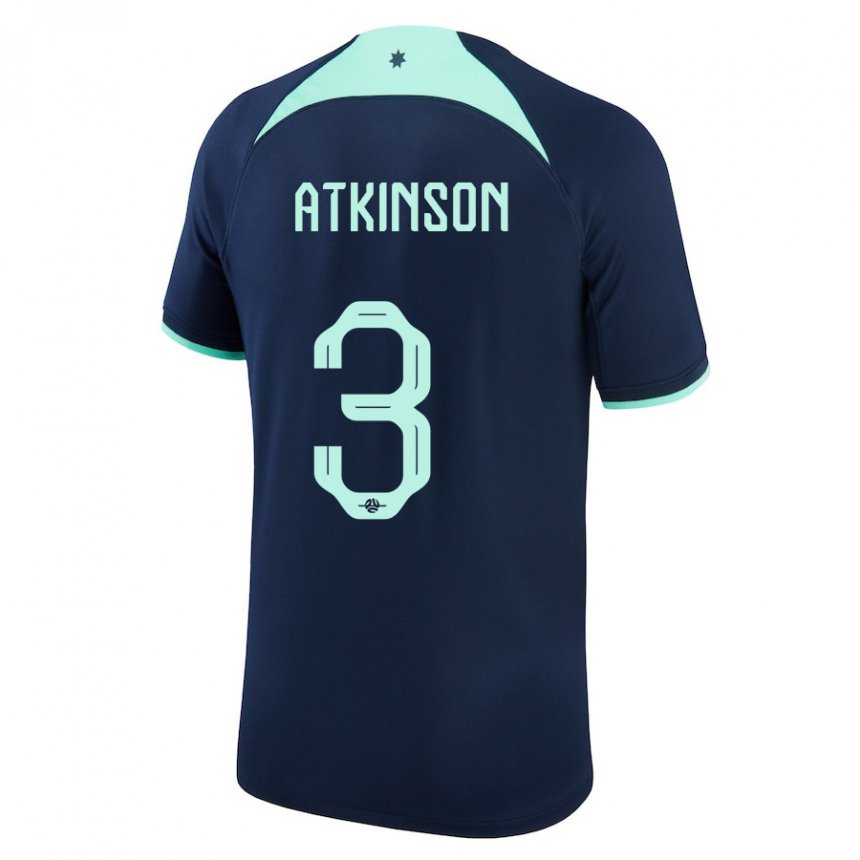 Męski Australii Nathaniel Atkinson #3 Ciemny Niebieski Wyjazdowa Koszulka 22-24 Koszulki Klubowe