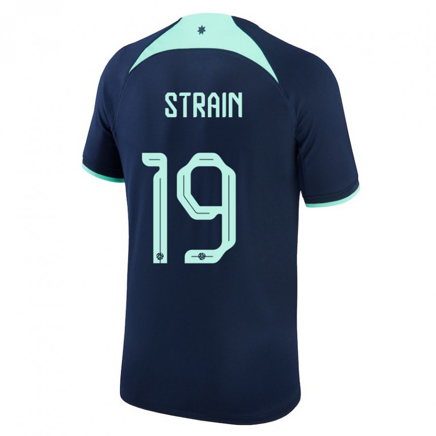 Męski Australii Ryan Strain #19 Ciemny Niebieski Wyjazdowa Koszulka 22-24 Koszulki Klubowe