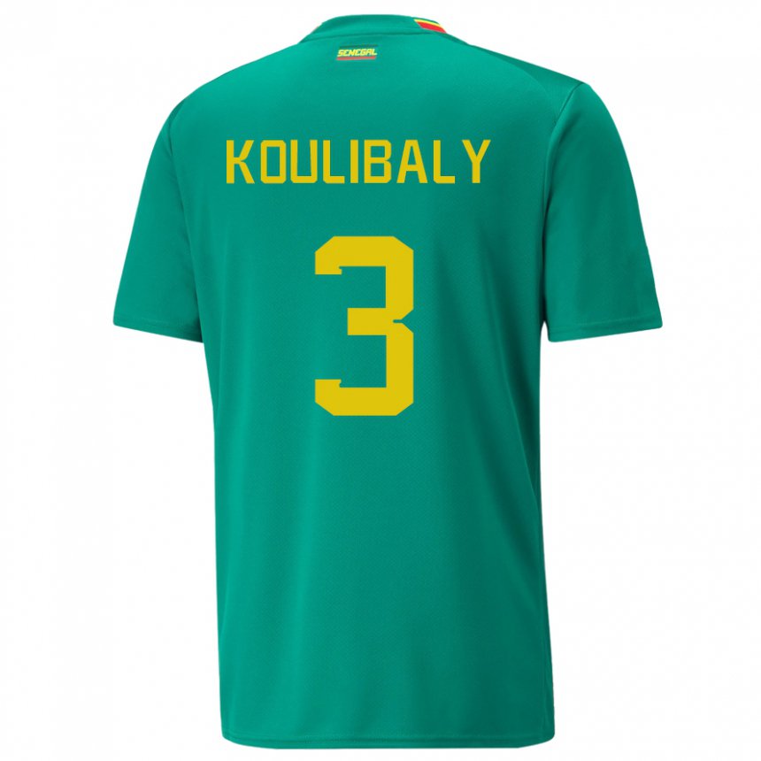 Męski Senegalu Kalidou Koulibaly #3 Zielony Wyjazdowa Koszulka 22-24 Koszulki Klubowe