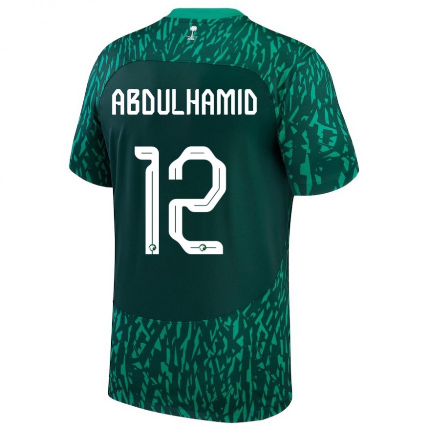 Męski Arabii Saudyjskiej Saud Abdulhamid #12 Ciemnozielony Wyjazdowa Koszulka 22-24 Koszulki Klubowe