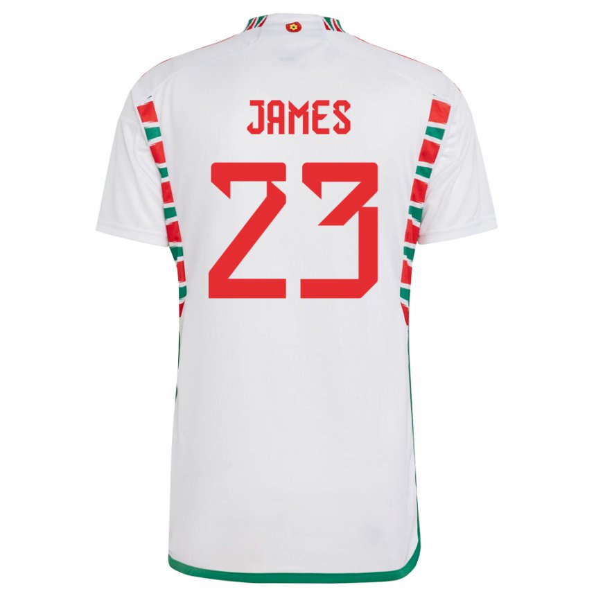 Męski Walii Jordan James #23 Biały Wyjazdowa Koszulka 22-24 Koszulki Klubowe