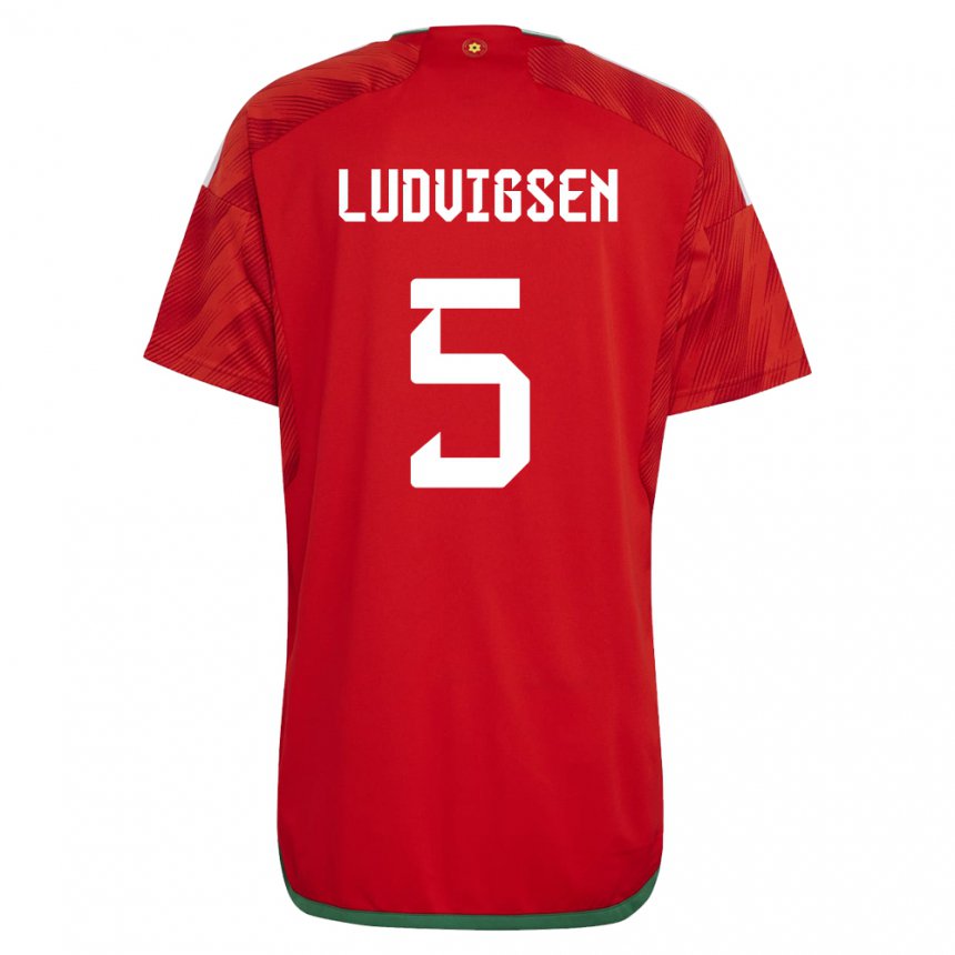 Dzieci Walii Kai Ludvigsen #5 Czerwony Domowa Koszulka 22-24 Koszulki Klubowe