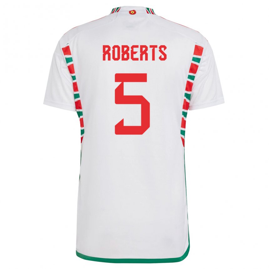 Dzieci Walii Rhiannon Roberts #5 Biały Wyjazdowa Koszulka 22-24 Koszulki Klubowe