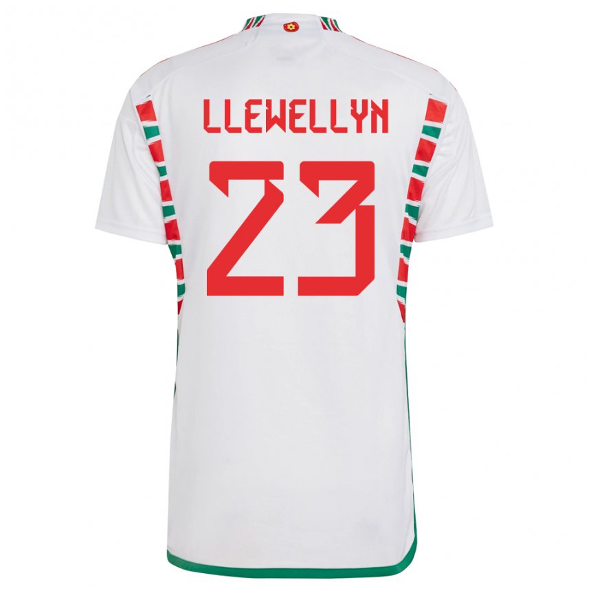Dzieci Walii Ffion Llewellyn #23 Biały Wyjazdowa Koszulka 22-24 Koszulki Klubowe