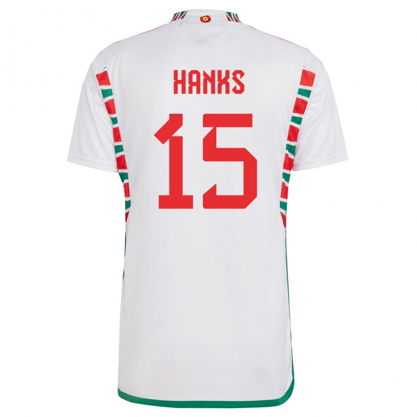 Dzieci Walii Justin Hanks #15 Biały Wyjazdowa Koszulka 22-24 Koszulki Klubowe