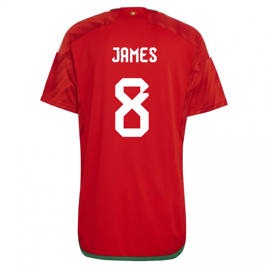 Męski Walii Angharad James #8 Czerwony Domowa Koszulka 22-24 Koszulki Klubowe