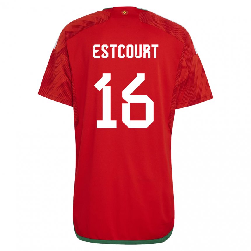 Męski Walii Charlotte Estcourt #16 Czerwony Domowa Koszulka 22-24 Koszulki Klubowe