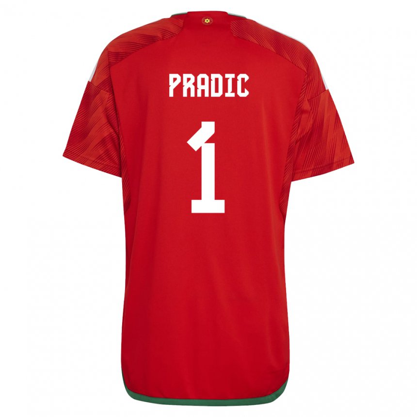 Męski Walii James Pradic #1 Czerwony Domowa Koszulka 22-24 Koszulki Klubowe