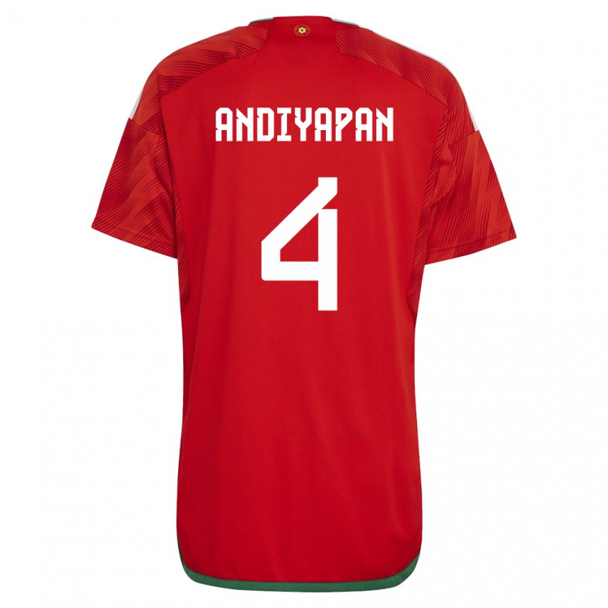 Męski Walii William Andiyapan #4 Czerwony Domowa Koszulka 22-24 Koszulki Klubowe