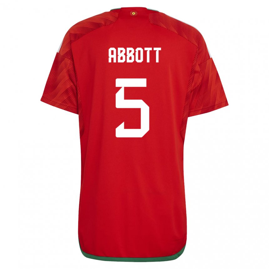 Męski Walii George Abbott #5 Czerwony Domowa Koszulka 22-24 Koszulki Klubowe