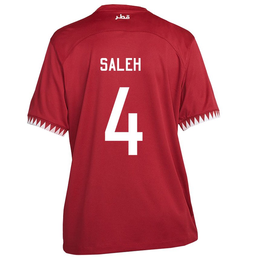 Męski Kataru Hagar Saleh #4 Kasztanowaty Domowa Koszulka 22-24 Koszulki Klubowe