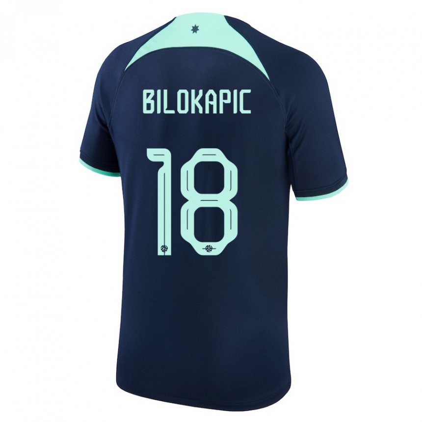 Męski Australii Nicholas Bilokapic #18 Ciemny Niebieski Wyjazdowa Koszulka 22-24 Koszulki Klubowe