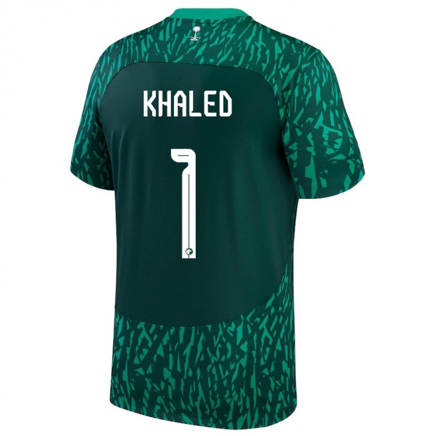 Męski Arabii Saudyjskiej Sarah Khaled #1 Ciemnozielony Wyjazdowa Koszulka 22-24 Koszulki Klubowe