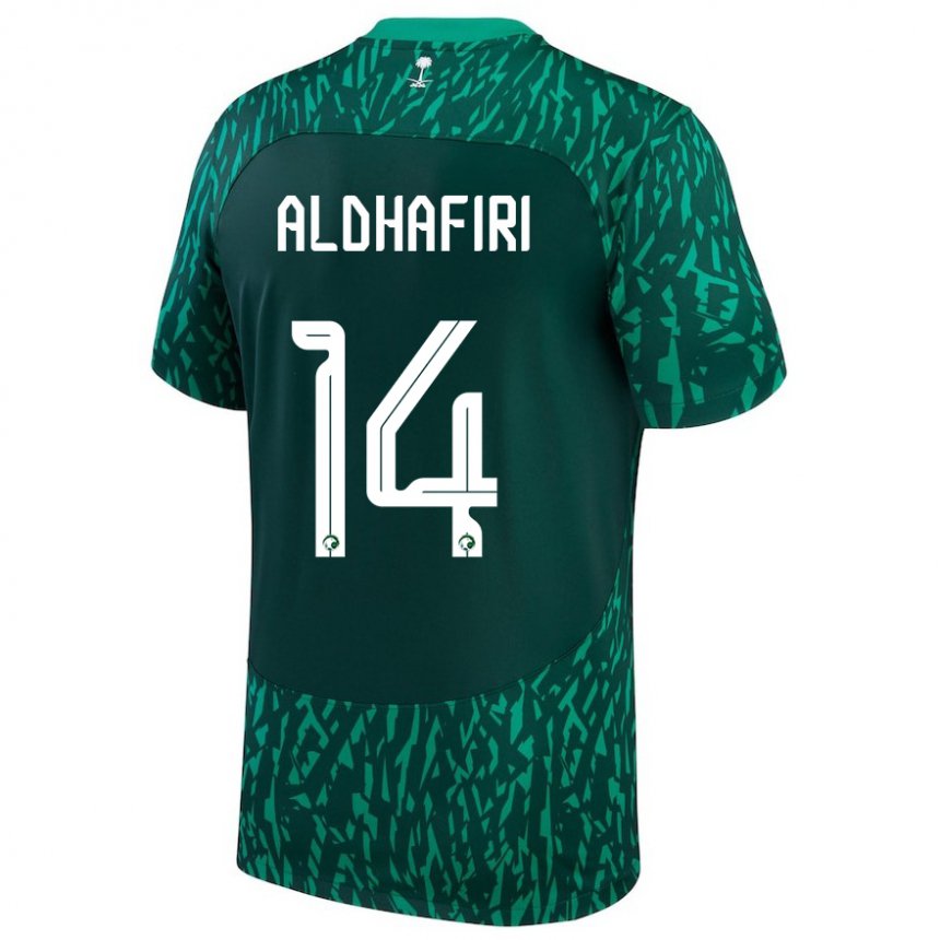 Męski Arabii Saudyjskiej Jathob Aldhafiri #14 Ciemnozielony Wyjazdowa Koszulka 22-24 Koszulki Klubowe
