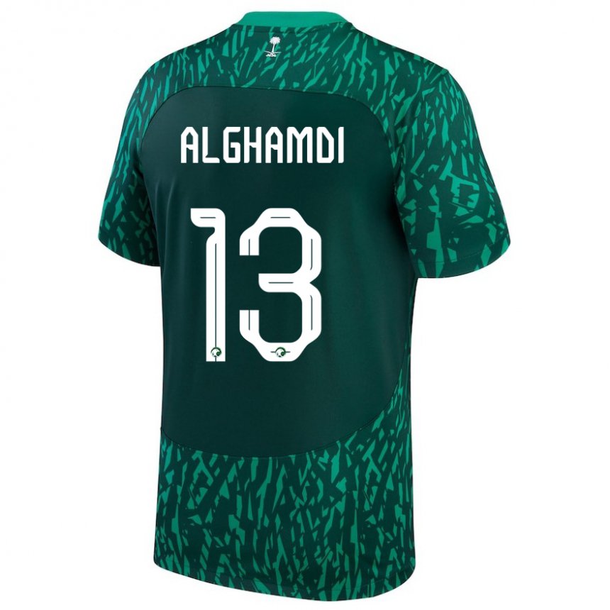 Męski Arabii Saudyjskiej Hazzaa Alghamdi #13 Ciemnozielony Wyjazdowa Koszulka 22-24 Koszulki Klubowe