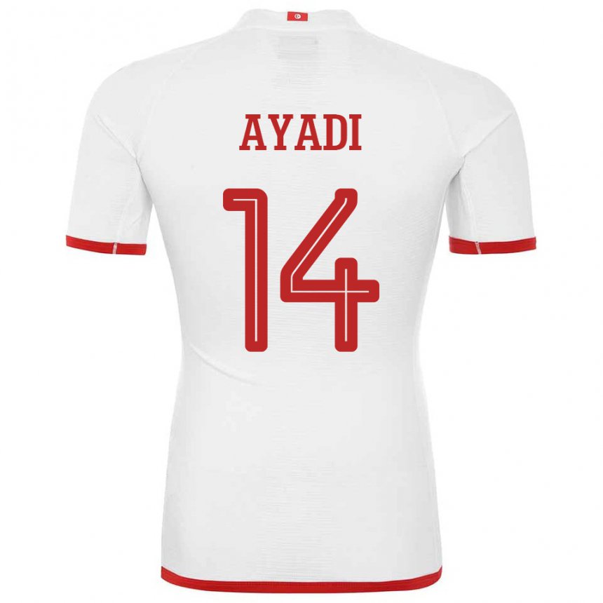 Męski Tunezji Ghada Ayadi #14 Biały Wyjazdowa Koszulka 22-24 Koszulki Klubowe
