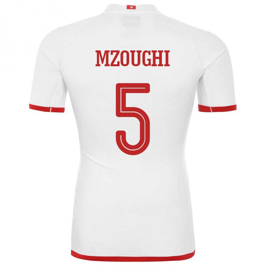 Męski Tunezji Iskander Mzoughi #5 Biały Wyjazdowa Koszulka 22-24 Koszulki Klubowe