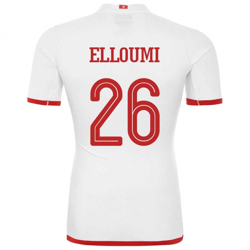 Męski Tunezji Khalil Elloumi #26 Biały Wyjazdowa Koszulka 22-24 Koszulki Klubowe