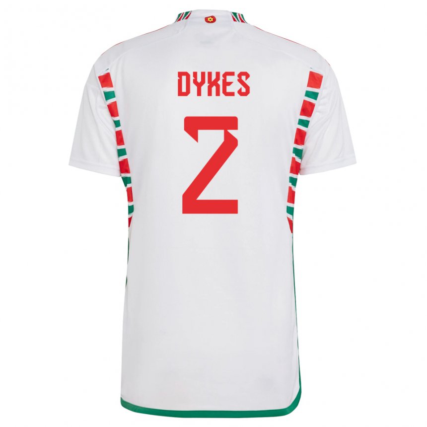 Męski Walii Loren Dykes #2 Biały Wyjazdowa Koszulka 22-24 Koszulki Klubowe