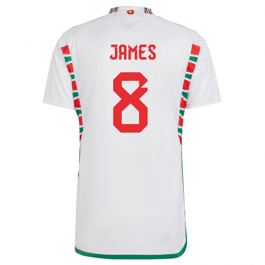 Męski Walii Angharad James #8 Biały Wyjazdowa Koszulka 22-24 Koszulki Klubowe