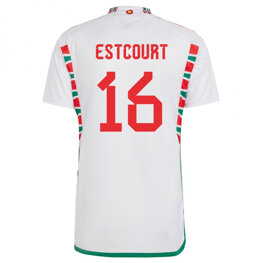 Męski Walii Charlotte Estcourt #16 Biały Wyjazdowa Koszulka 22-24 Koszulki Klubowe