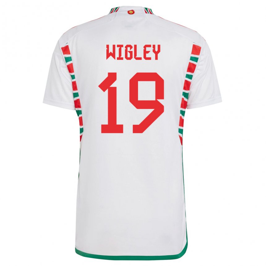 Męski Walii Morgan Wigley #19 Biały Wyjazdowa Koszulka 22-24 Koszulki Klubowe
