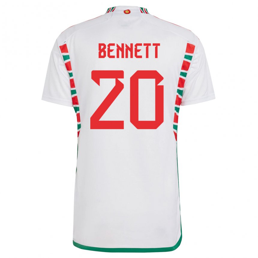 Męski Walii Aaron Bennett #20 Biały Wyjazdowa Koszulka 22-24 Koszulki Klubowe