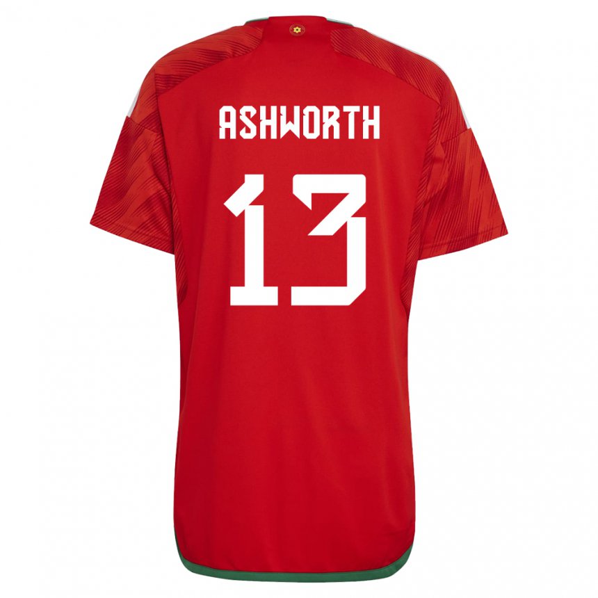 Kobiety Walii Fin Ashworth #13 Czerwony Domowa Koszulka 22-24 Koszulki Klubowe