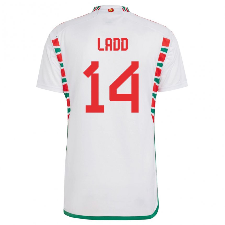 Kobiety Walii Hayley Ladd #14 Biały Wyjazdowa Koszulka 22-24 Koszulki Klubowe