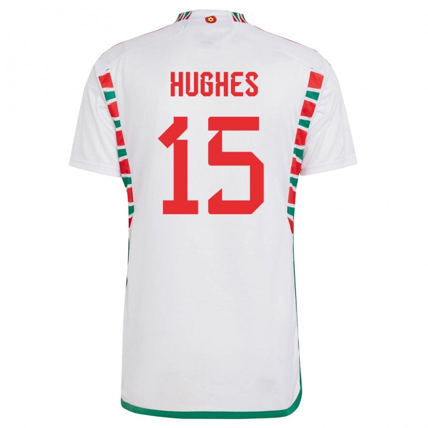 Kobiety Walii Elise Hughes #15 Biały Wyjazdowa Koszulka 22-24 Koszulki Klubowe