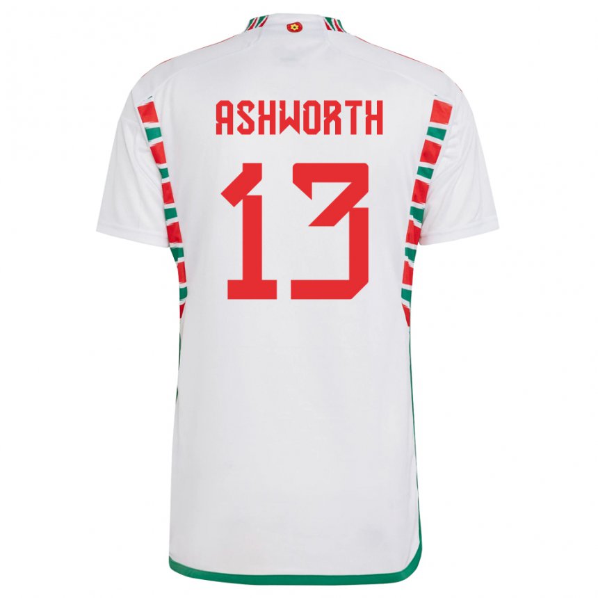 Kobiety Walii Fin Ashworth #13 Biały Wyjazdowa Koszulka 22-24 Koszulki Klubowe
