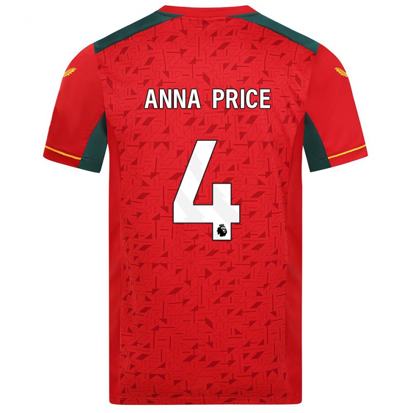 Dzieci Anna Price #4 Czerwony Wyjazdowa Koszulka 2023/24 Koszulki Klubowe