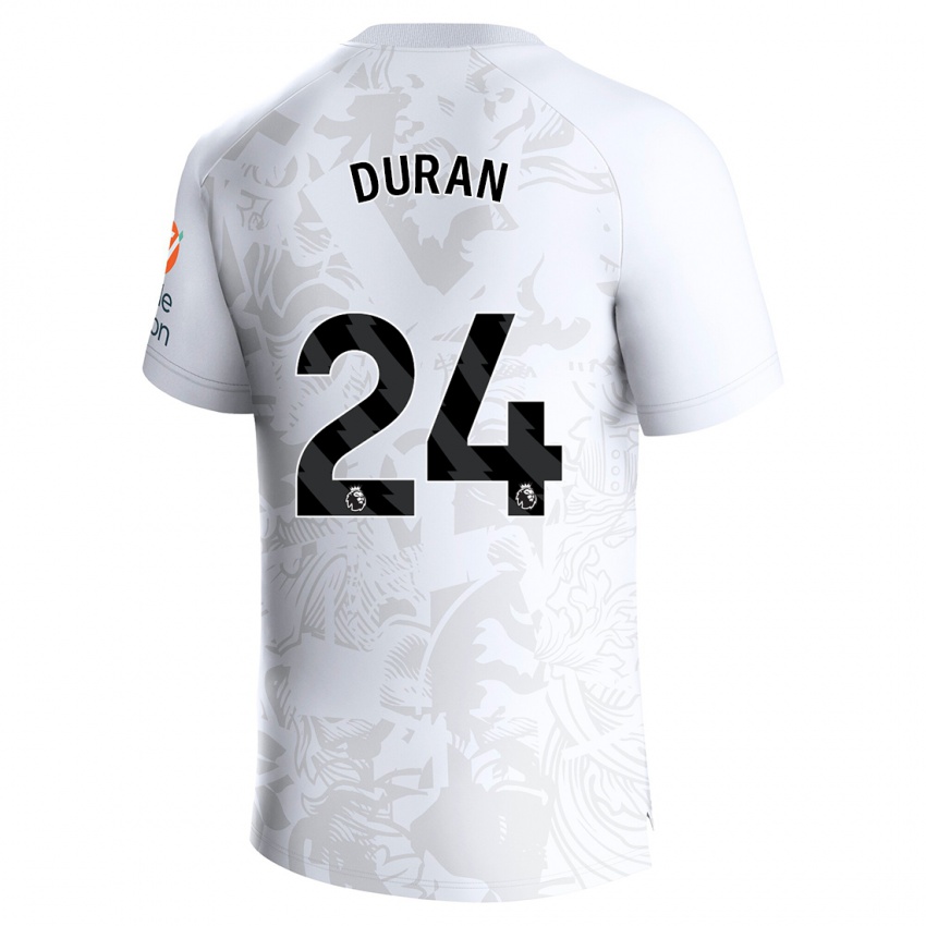 Dzieci Jhon Durán #24 Biały Wyjazdowa Koszulka 2023/24 Koszulki Klubowe