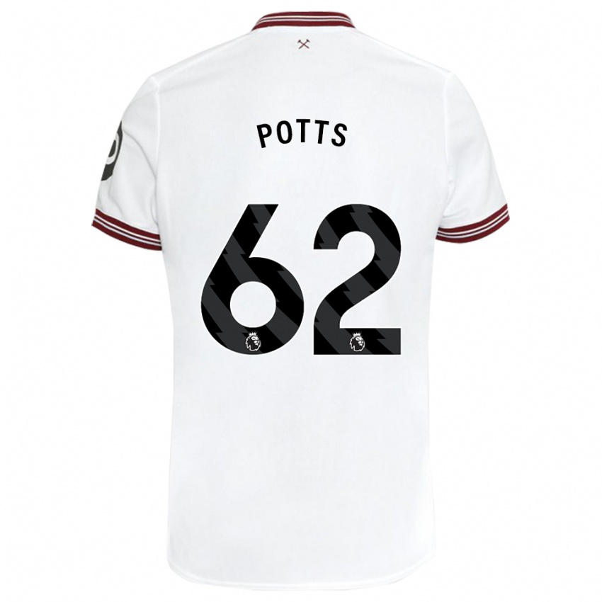 Męski Freddie Potts #62 Biały Wyjazdowa Koszulka 2023/24 Koszulki Klubowe
