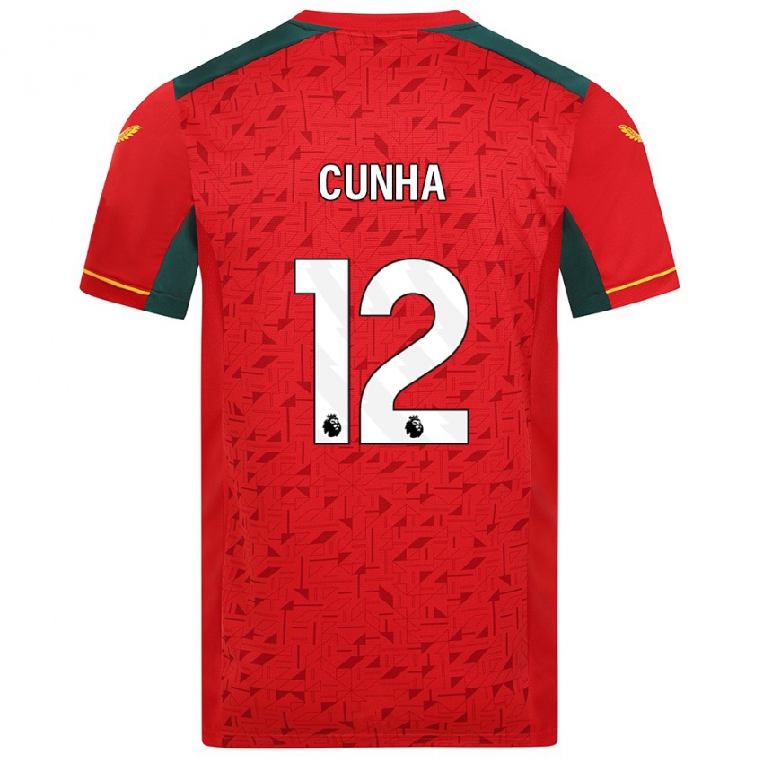 Męski Matheus Cunha #12 Czerwony Wyjazdowa Koszulka 2023/24 Koszulki Klubowe