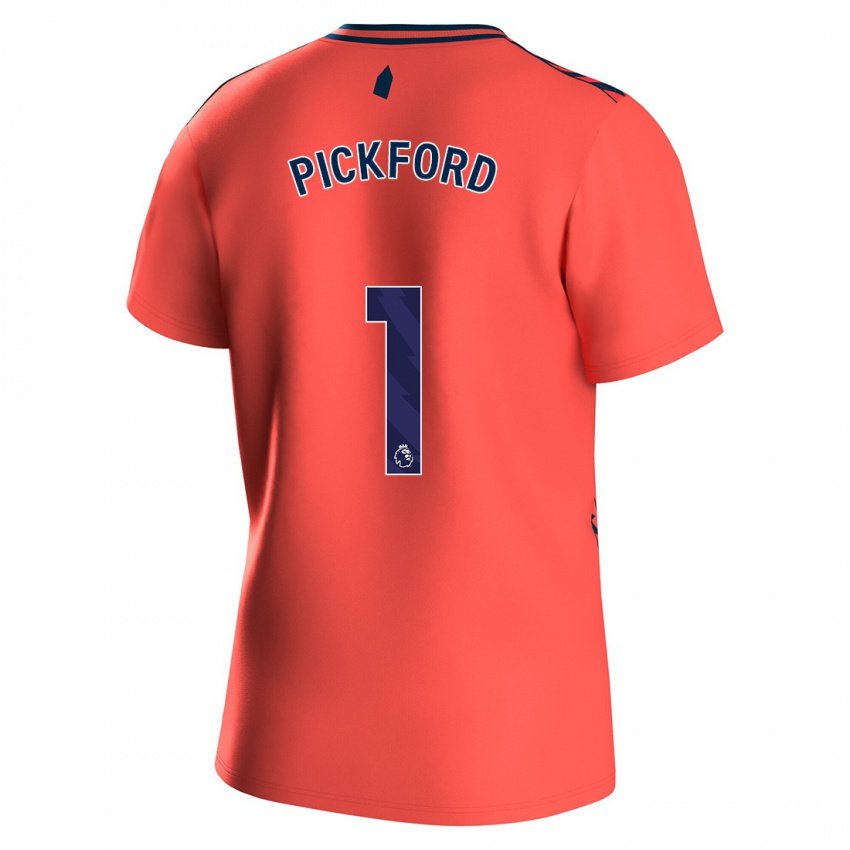 Męski Jordan Pickford #1 Koral Wyjazdowa Koszulka 2023/24 Koszulki Klubowe