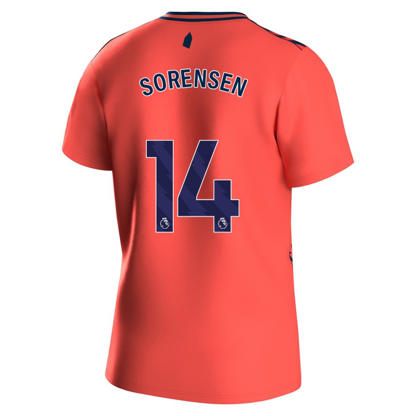 Męski Nicoline Sorensen #14 Koral Wyjazdowa Koszulka 2023/24 Koszulki Klubowe