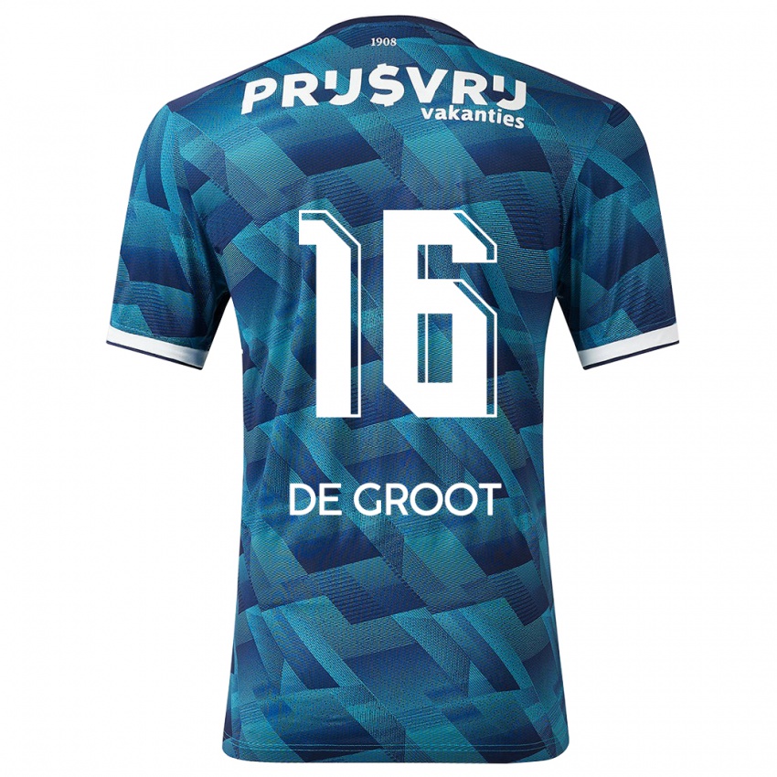 Męski Jasmijn De Groot #16 Niebieski Wyjazdowa Koszulka 2023/24 Koszulki Klubowe