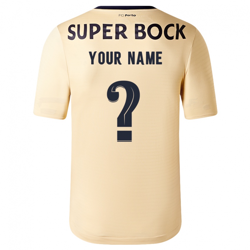 Męski Twoje Imię #0 Beżowo-Złoty Wyjazdowa Koszulka 2023/24 Koszulki Klubowe