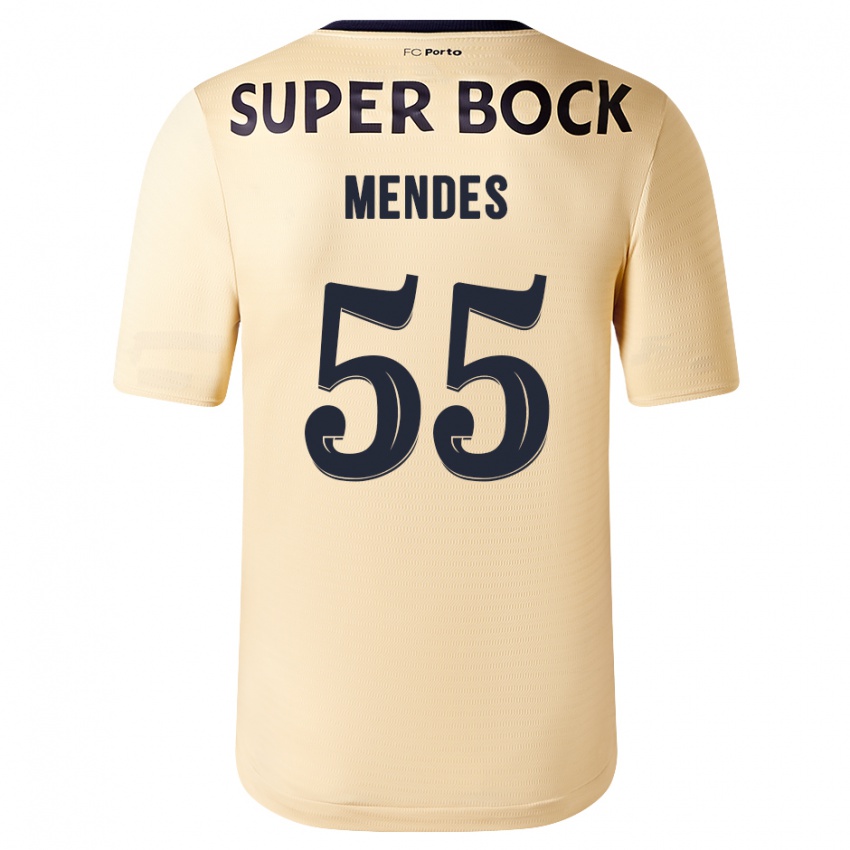 Męski Joao Mendes #55 Beżowo-Złoty Wyjazdowa Koszulka 2023/24 Koszulki Klubowe