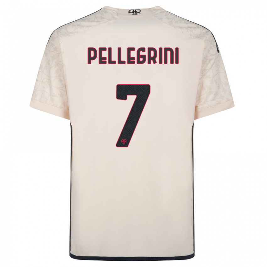 Męski Lorenzo Pellegrini #7 Białawy Wyjazdowa Koszulka 2023/24 Koszulki Klubowe