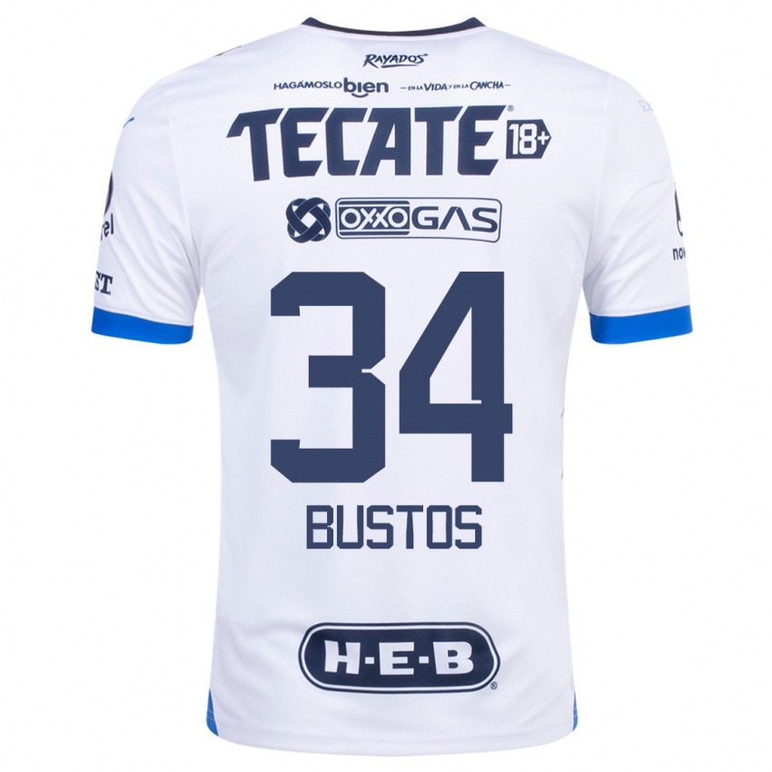 Męski César Bustos #34 Biały Wyjazdowa Koszulka 2023/24 Koszulki Klubowe