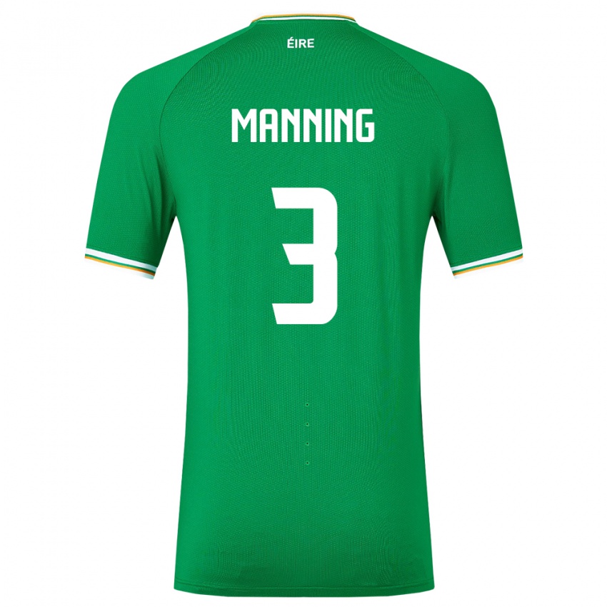 Dzieci Irlandia Ryan Manning #3 Zielony Domowa Koszulka 24-26 Koszulki Klubowe