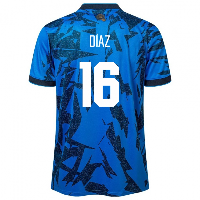 Męski Salwador Wilber Díaz #16 Niebieski Domowa Koszulka 24-26 Koszulki Klubowe